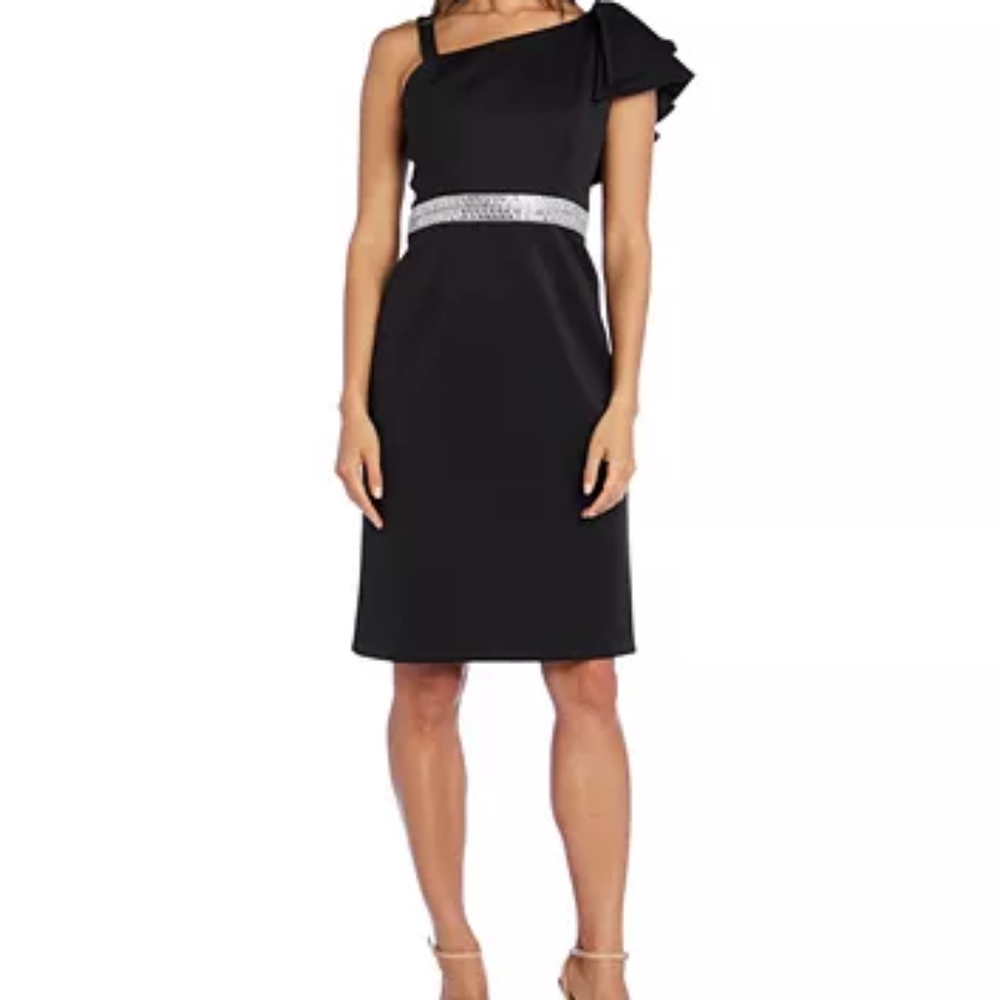 Nightway Petite One-Shoulder Dress in Black